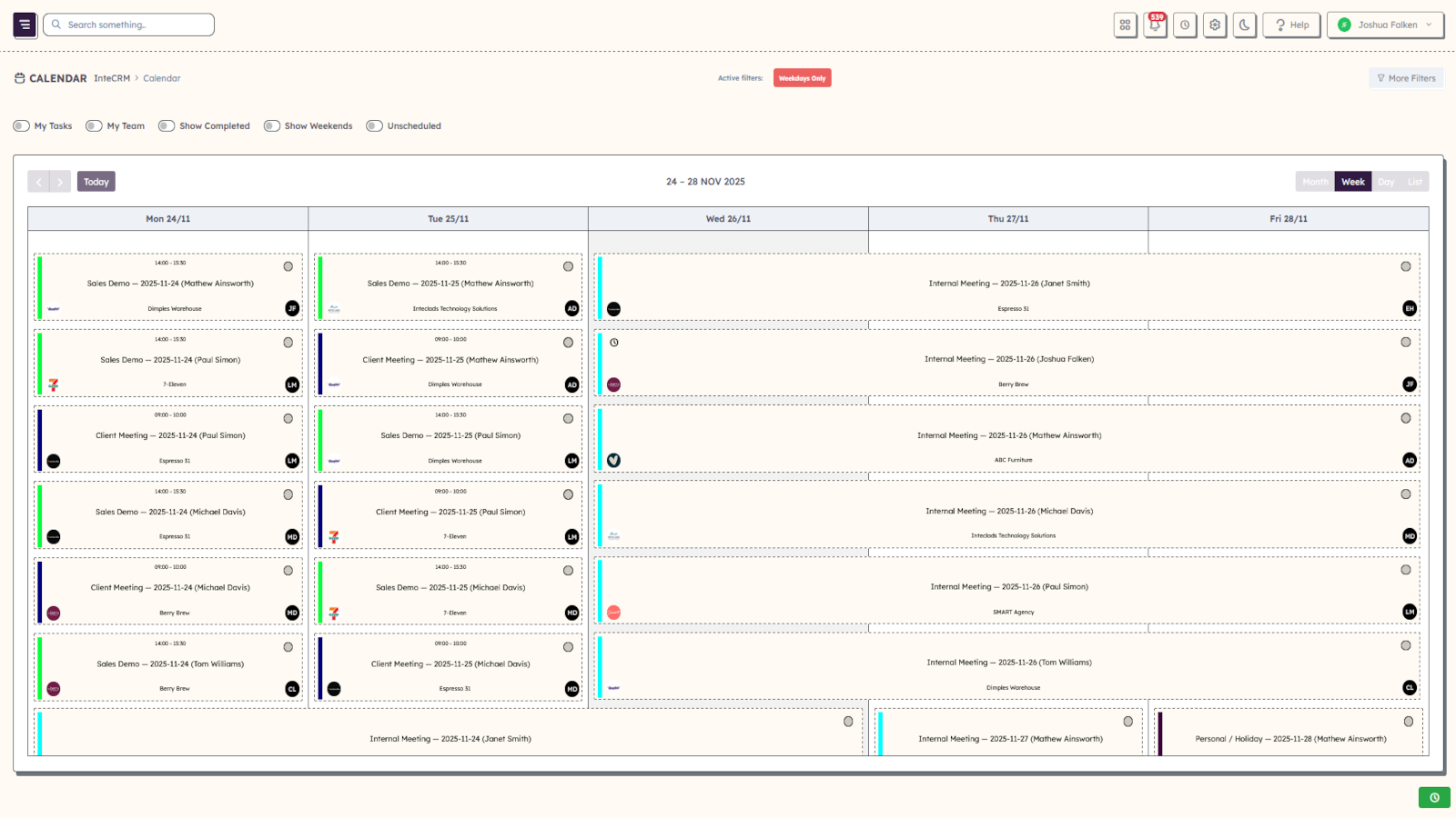 Tasks and calendar view