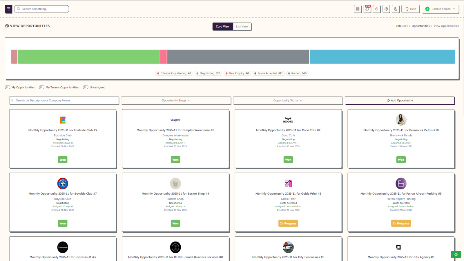 Opportunities pipeline view